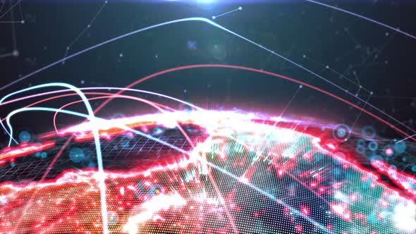 digital globe is presented in the form of a hologram emitting a light effect, alt