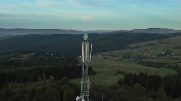 Footage B-roll Aerial Drone View of Tower Antennas Telecommunication Cell Phone, Radio Transmitters alt