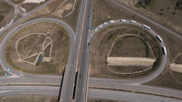 Highway Intersection Roundabout Trucks Passing Aerial View 5