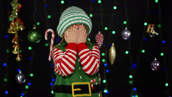 Kid Girl Christmas Elf Santa Claus Helper Costume Cover Face Hands Plays Hide Seek alt