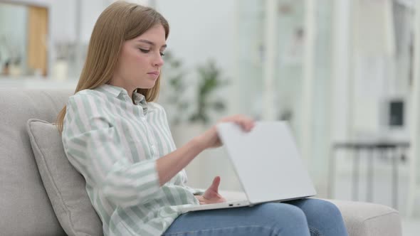 Hardworking Young Woman Closing Laptop and Going Away  alt