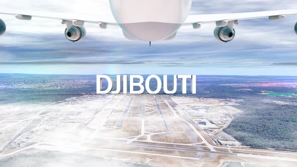 Commercial Airplane Over Clouds Arriving City Djibouti