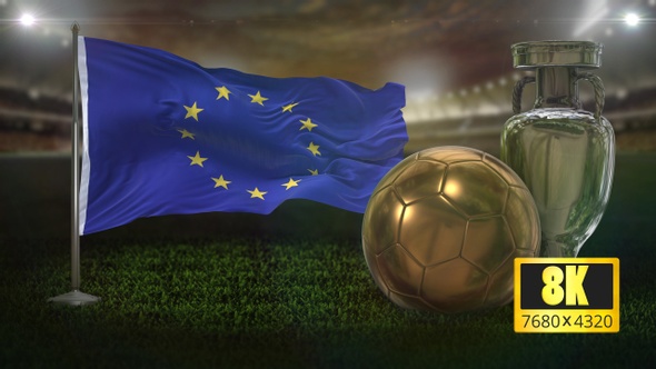 8K European Union Flag with Football And Cup Background Loop alt
