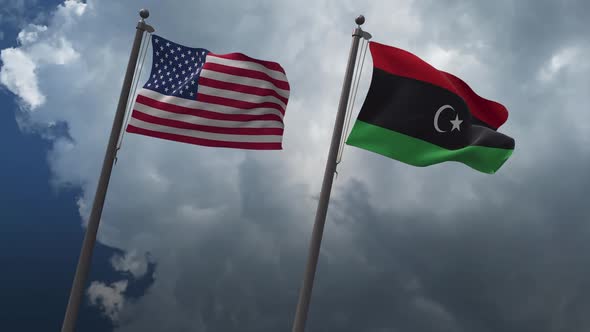 Waving Flags Of The United States And The Libya 2K alt