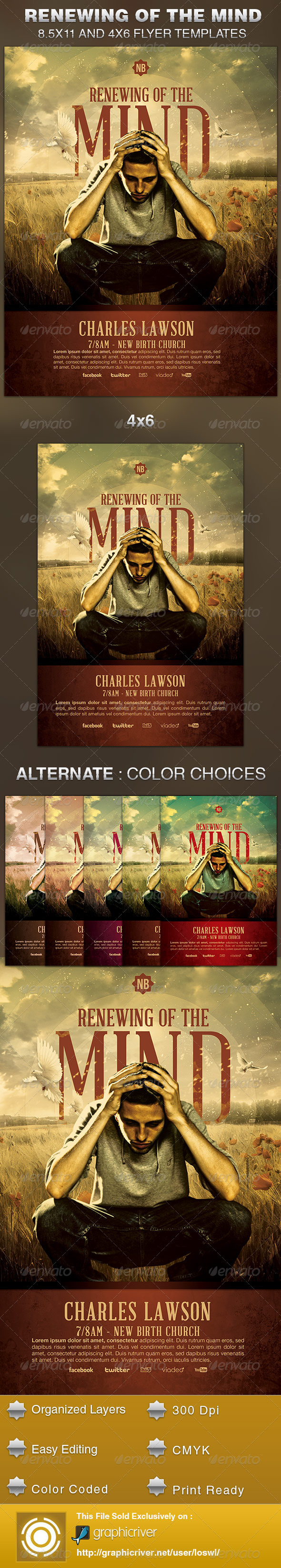 Renewing of the Mind Church Flyer Template - Church Flyers