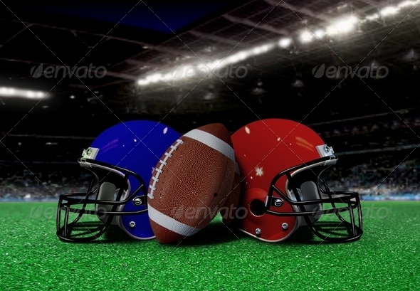 Football Equipment on the Field at Night