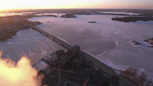 The Aerial View of the Frozen Sea in Helsinki