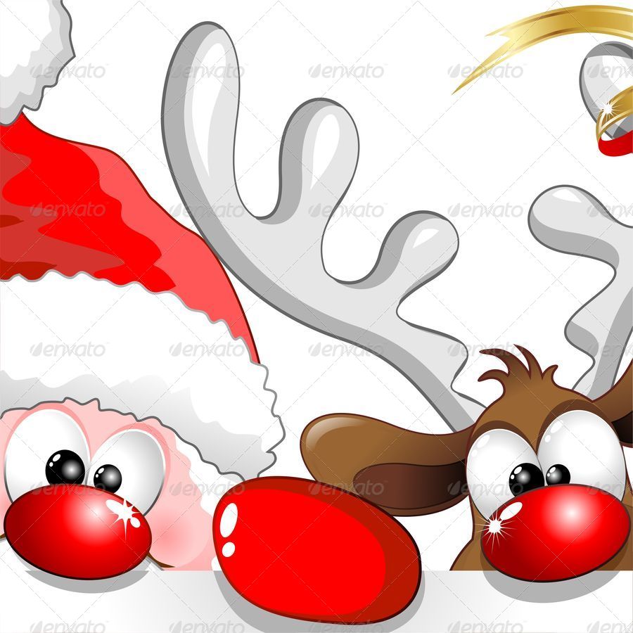 Christmas Santa and Reindeer Cartoon by Bluedarkat | GraphicRiver