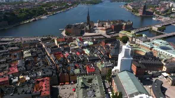 Aerial View of the Stockholm Old Town  Gamla Stan Cityscape Near the City Hall Top alt