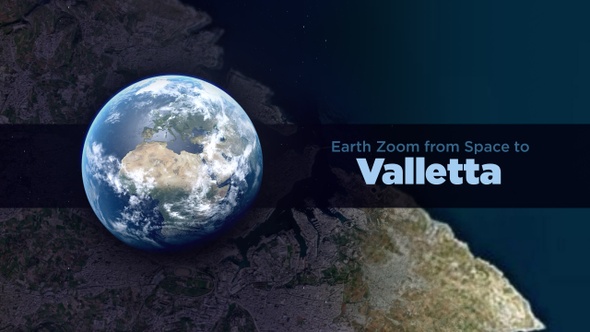 Valletta (Malta) Earth Zoom to the City from Space