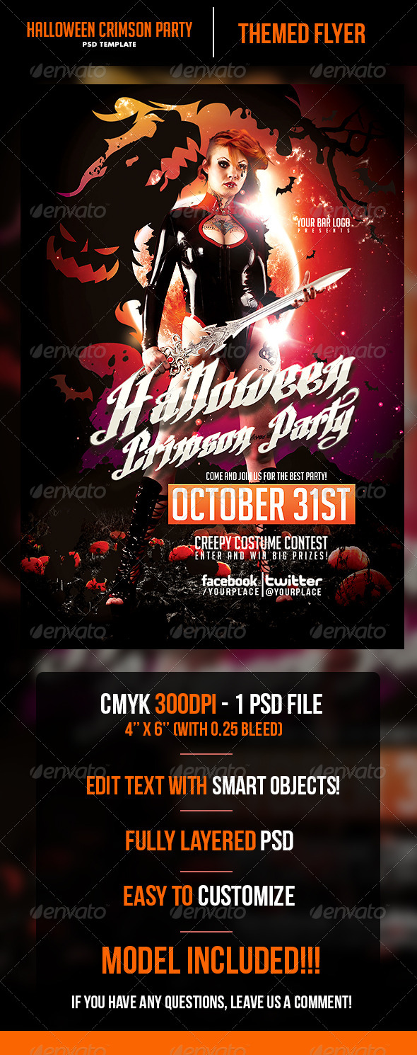 Halloween Crimson Party Flyer Template - Print Templates