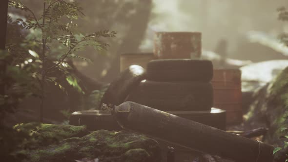 Discarded Car Tires in the Forest alt