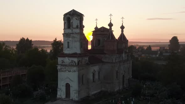 Aerial View of the Destroyed Church in the Village of Issad at Dawn