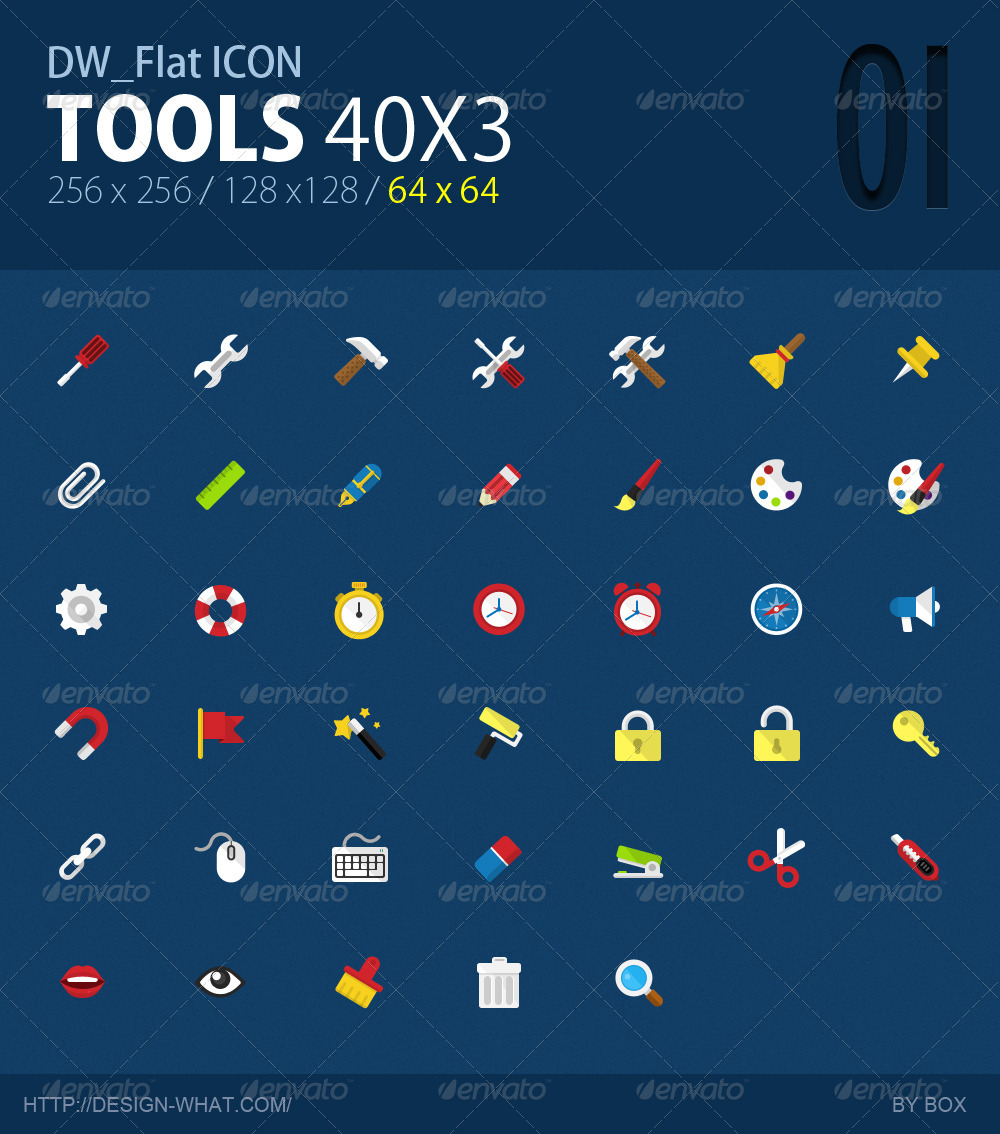 40 Flat Icons (Tools), Icons GraphicRiver