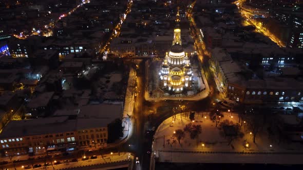 Holy Annunciation Cathedral in Kharkiv night light