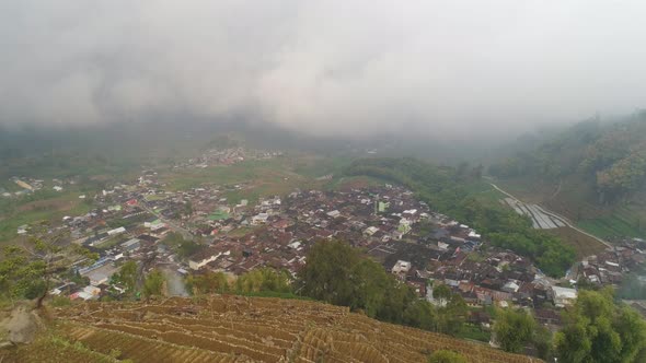 Mountain Landscape Farmlands and Village Java Indonesia alt