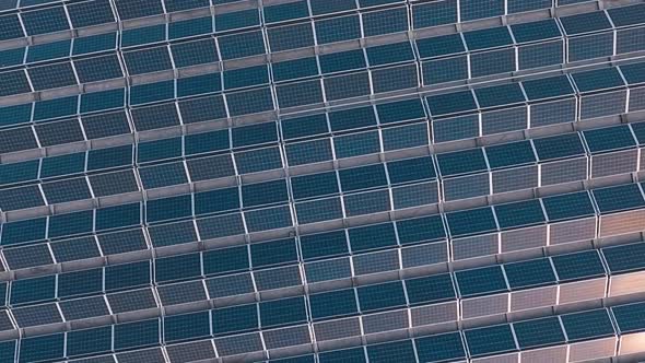 Top view on blue solar panels. Innovative photovoltaic system. Production of clean energy. Alternati alt