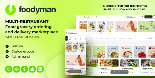 Foodyman – Multi-Vendor Restaurant & Food Delivery Marketplace (Admin, Seller Panel, Web & Mobile)