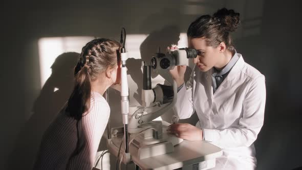 Oculist Doing Eye Checkup At Office Under Sunlight alt