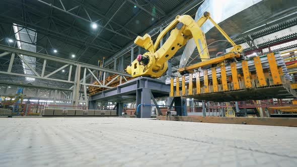 Fast Motion of Bricks Batches Getting Mechanically Relocated By the Modern Factory Industrial alt