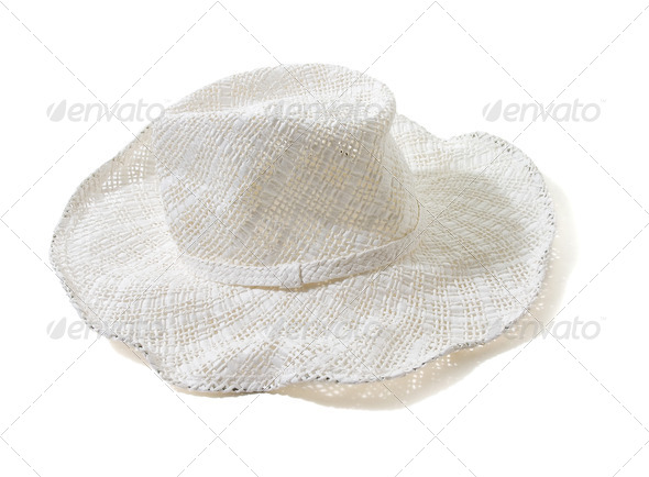 White straw woven floppy hat - Stock Photo - Images