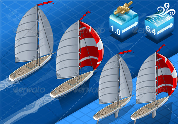 Isometric Sailships in Navigation in Rear View - Sports/Activity Conceptual