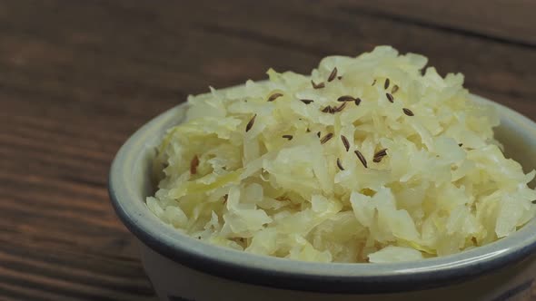 Fresh homemade sauerkraut in a bowl