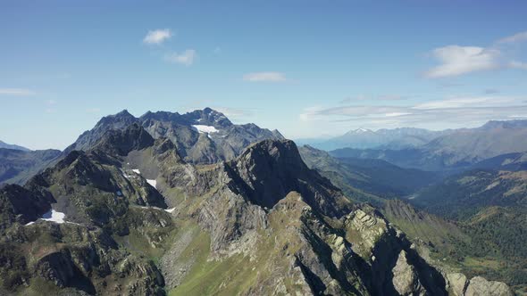 Aerial view, drone moving over a mountain range