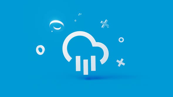 Rain 3d Icon on a Simple Blue Background  Seamless Animation Loop