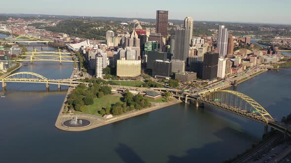 Downtown Pittsburgh High Aerial shot North To South alt
