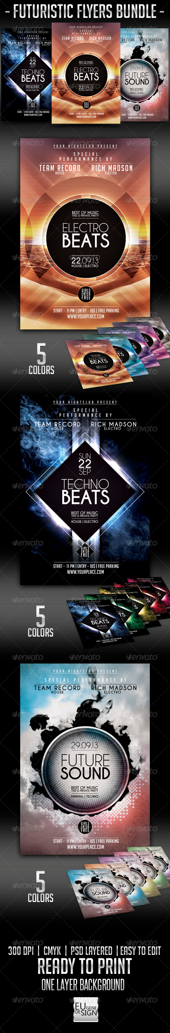 Futuristic Flyers Bundle - Clubs & Parties Events