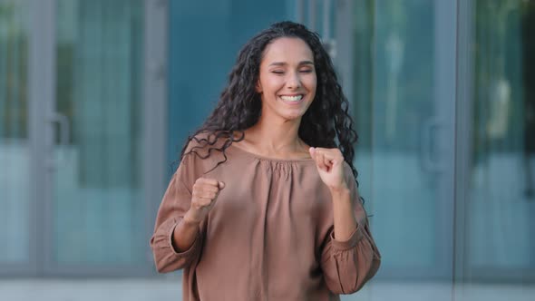 Enthusiastic Happy Hispanic Woman Young Active Carefree Young Adult Girl Brunette Beautiful alt