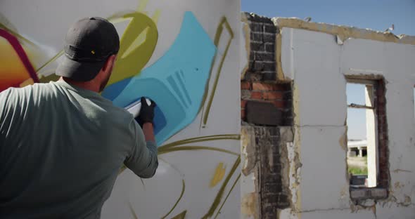 Graffiti artist painting with aerosol spray 4k alt