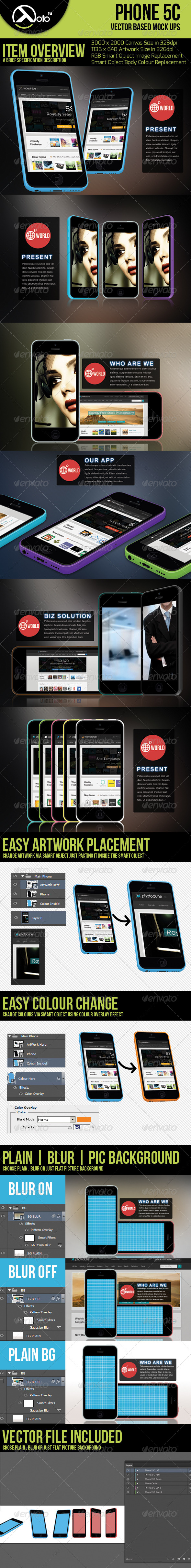 Phone 5c Vector Based Mock-up - Mobile Displays