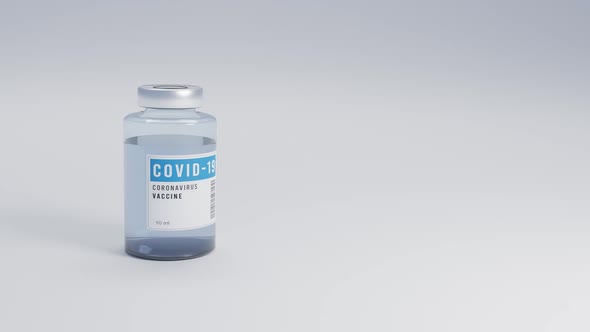 COVID-19 coronavirus vaccine glass bottle rotating on a white gray background seamless loop