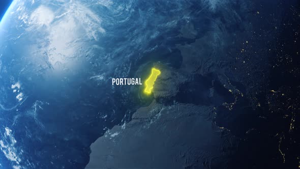 Earh Zoom In Space To Portugal Country Alpha Output