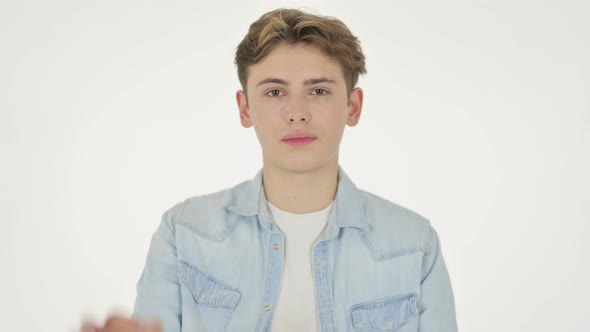 Young Man Showing Okay Sign on White Background alt