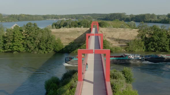 Aerial Shot of Conceptual Bridge with Red Arches alt