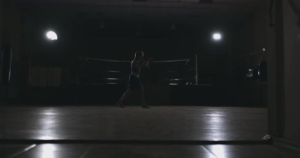 Athletic Woman Doing Fitness Exercises To Box and Practice Self-defensive Techniques. Steadicam Shot alt