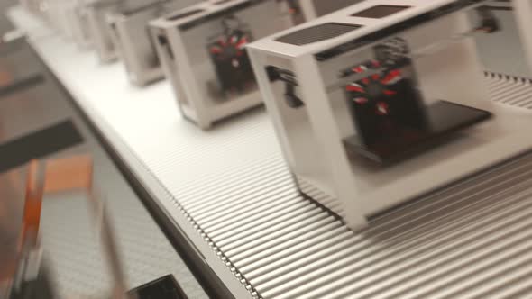 Effective robotic arms assembling 3d printer on a factory line in a loop. 4k HD alt