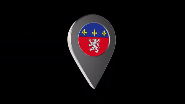 3d Animation Map Navigation Pointer With Flag Of Lyon (France) With Alpha Channel - 2K alt