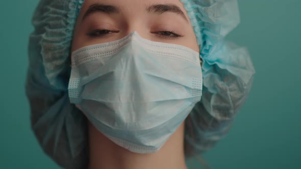 Portrait of a Tired Female Doctor Close Up alt