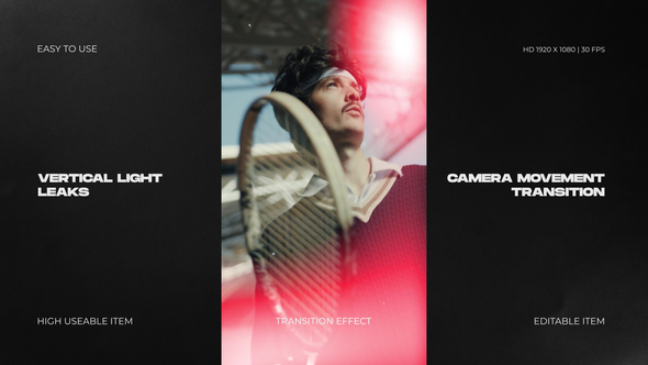 Vertical Light Leaks Camera Movement Transition Titles template preview