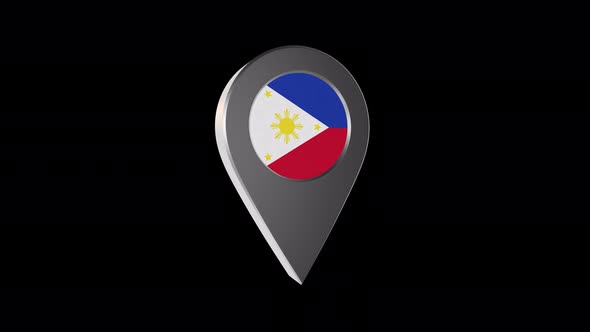 3d Animation Map Pointer With Philippines Flag With Alpha Channel - 4K alt