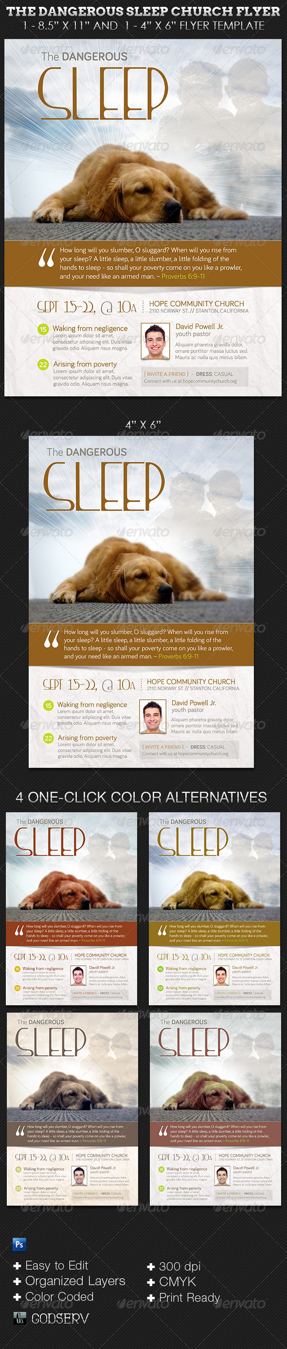 Dangerous Sleep Church Flyer Template - Church Flyers