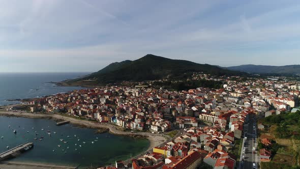 Buildings and Harbour in City of A Guarda. Galicia, Spain alt