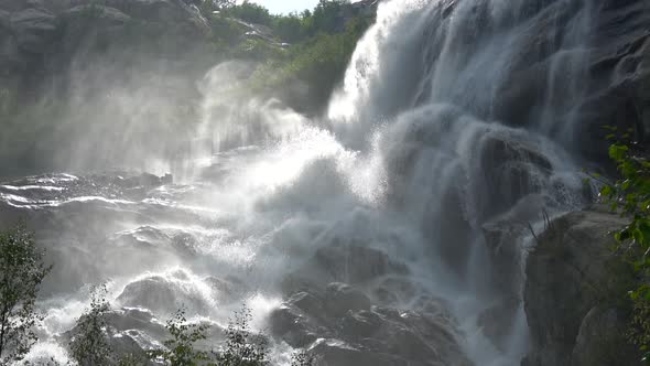 View waterfall scenes in mountains, national park Dombai