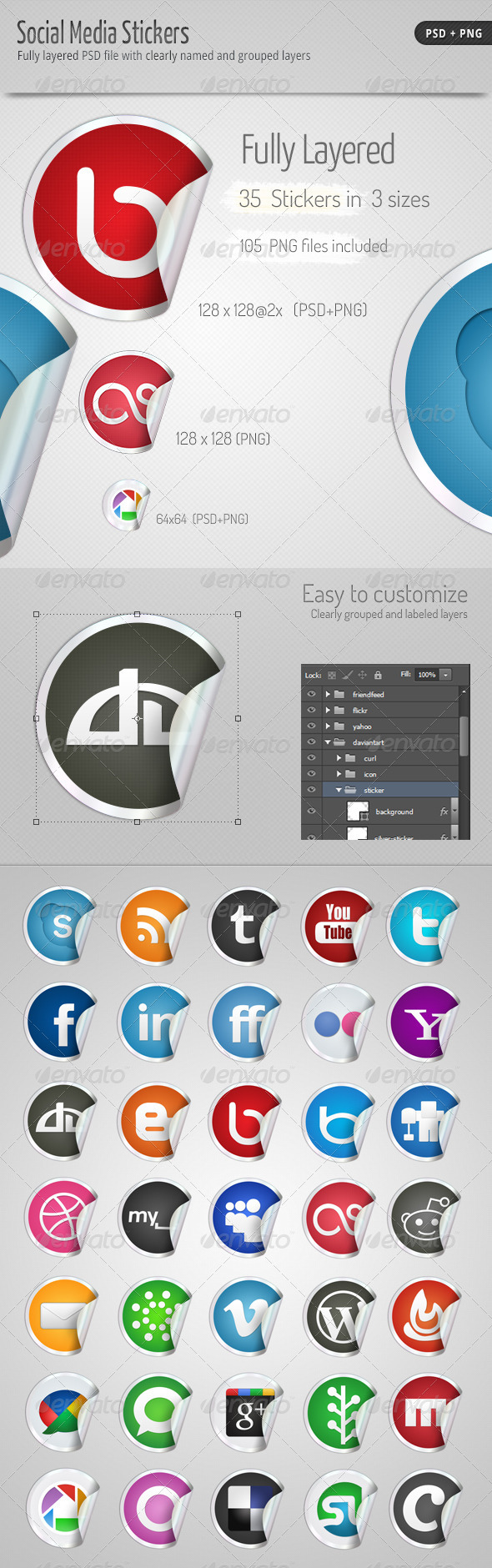 35 Social Media Stickers - Web Elements