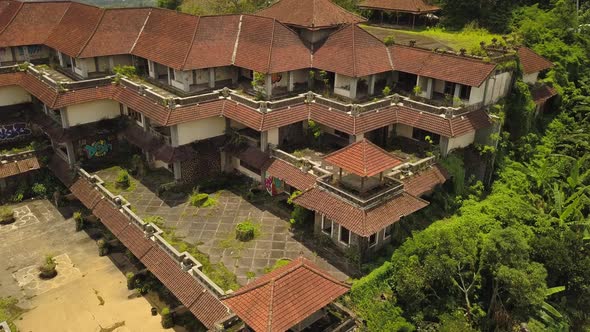 Aerial Drone Video of Abandoned Hotel in Bedugul, Bali Island. alt