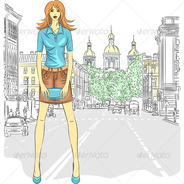Vector Fashion Girl in St. Petersburg - People Characters